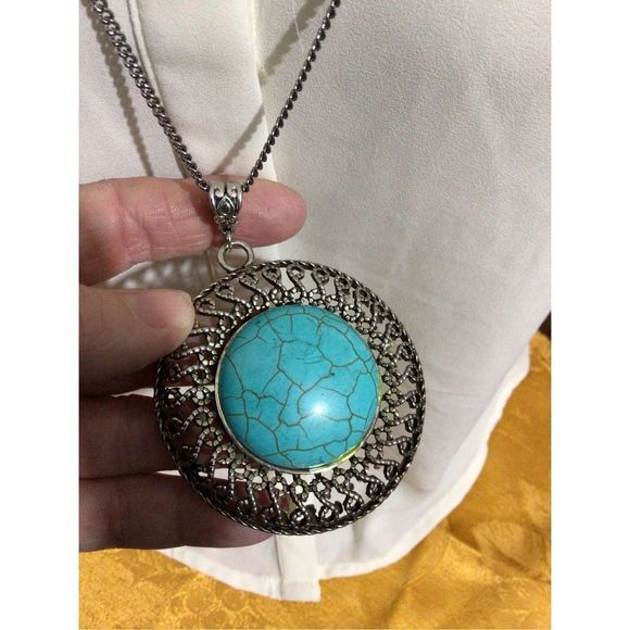 Vintage Artisan Turquoise Pendant Necklace 🍁🌸 - Picture 9 of 14